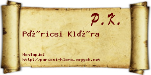 Páricsi Klára névjegykártya